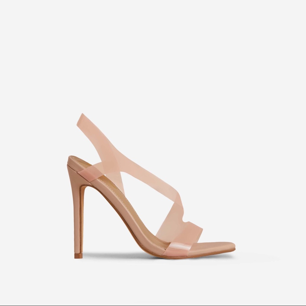 ELMA PERSPEX STRAP POINTED TOE SLING BACK HEEL IN NUDE FAUX LEATHER